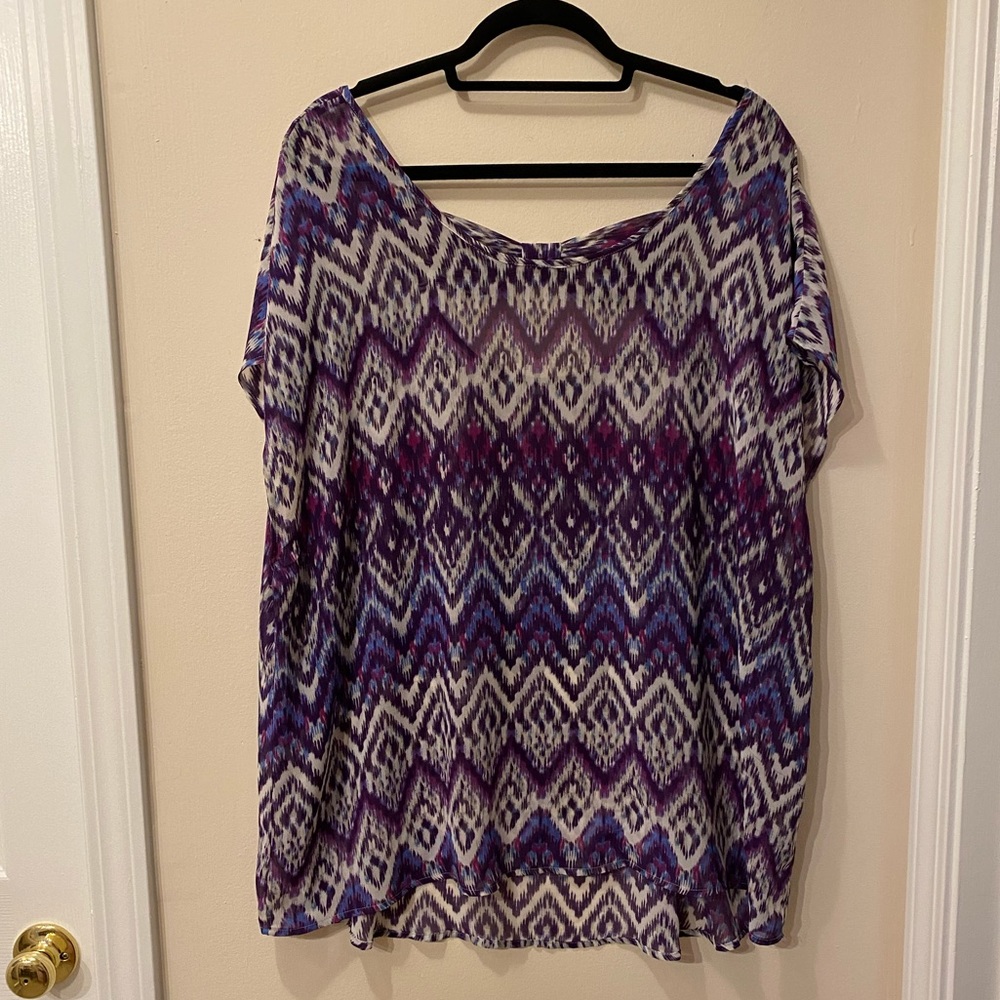 Torrid Purple and White Pattern Sheer Blouse - Size 2X